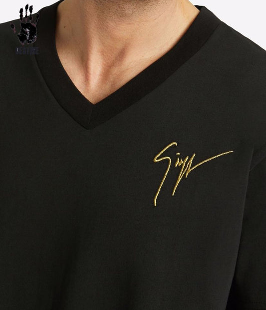 Giuseppe Zanotti “Living room” V-nyakú rövidujjú (fekete-arany)