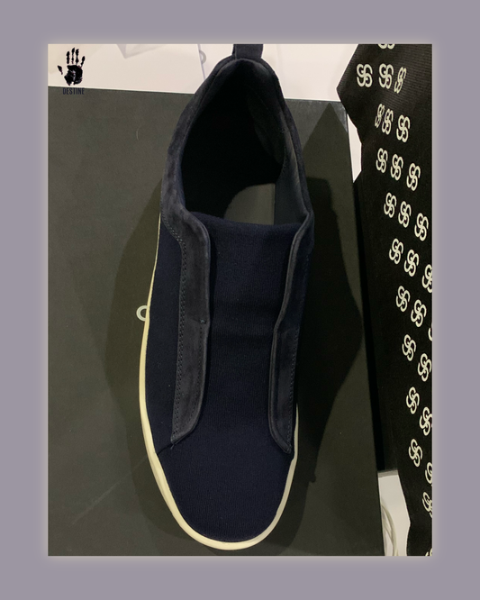 Gran Sasso bőr slip-on kasmír külsővel (kék)
