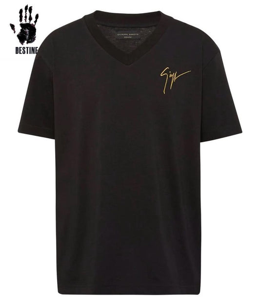 Giuseppe Zanotti “Living room” V-nyakú rövidujjú (fekete-arany)